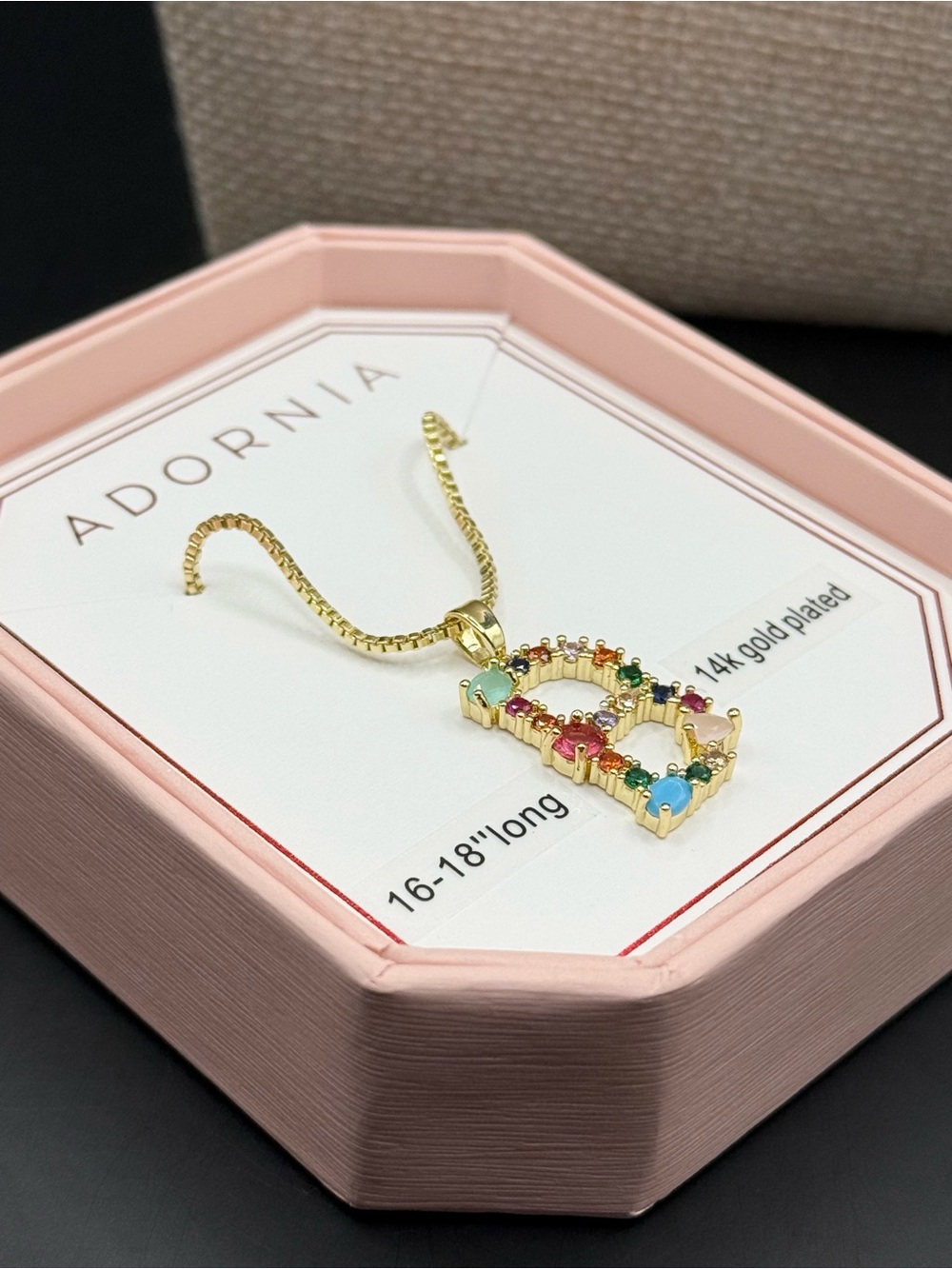 Adornia 14K Gold-Plated Multi Color Stone Initial B Necklace